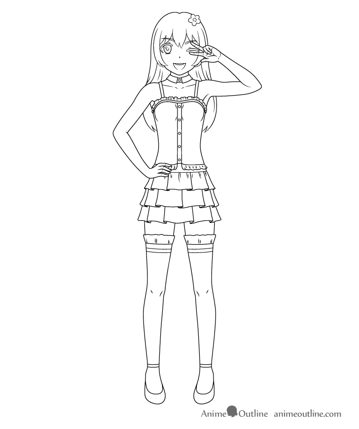 Anime pop star girl line drawing