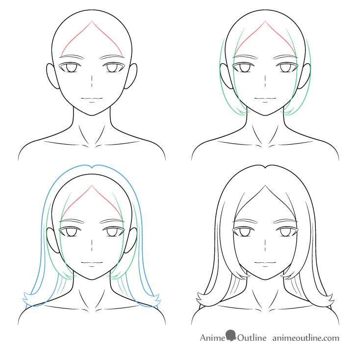 Anime woman hair drawing step by step