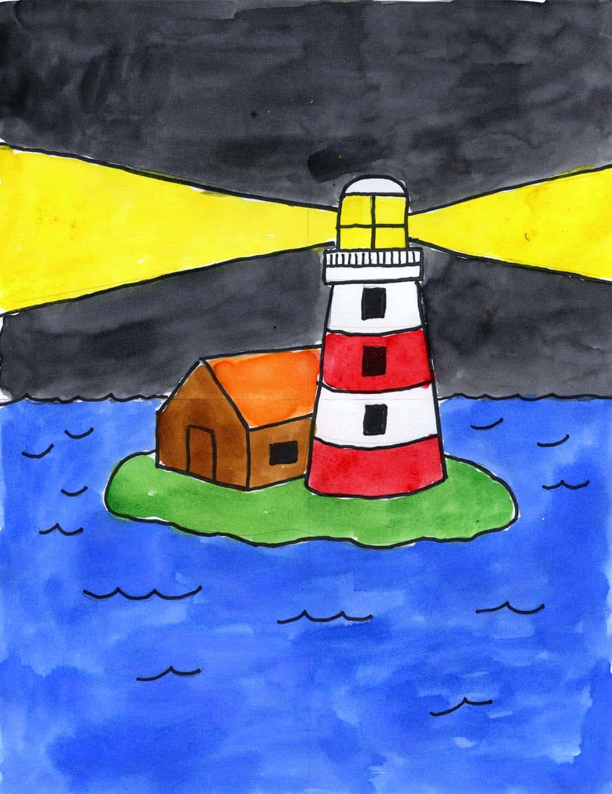 Easy How to Draw a Lighthouse Lesson for Kids