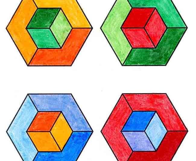 Easy How to Draw an Op Art Cube Tutorial Video & Coloring Page