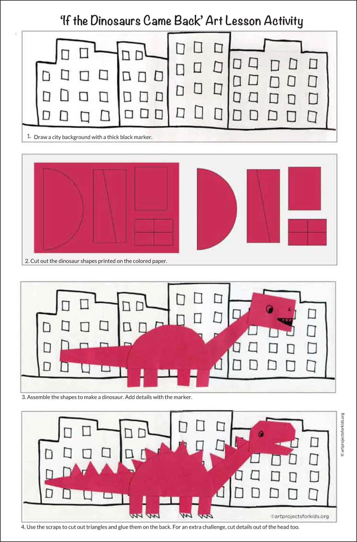 If the Dinosaurs Came Back Art Lesson, a preview of the step by step tutorial.