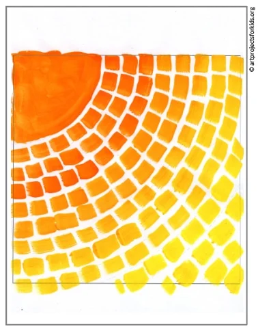 The final section painted only with the second color to create a smooth color gradation in an Alma Woodsey Thomas art project.