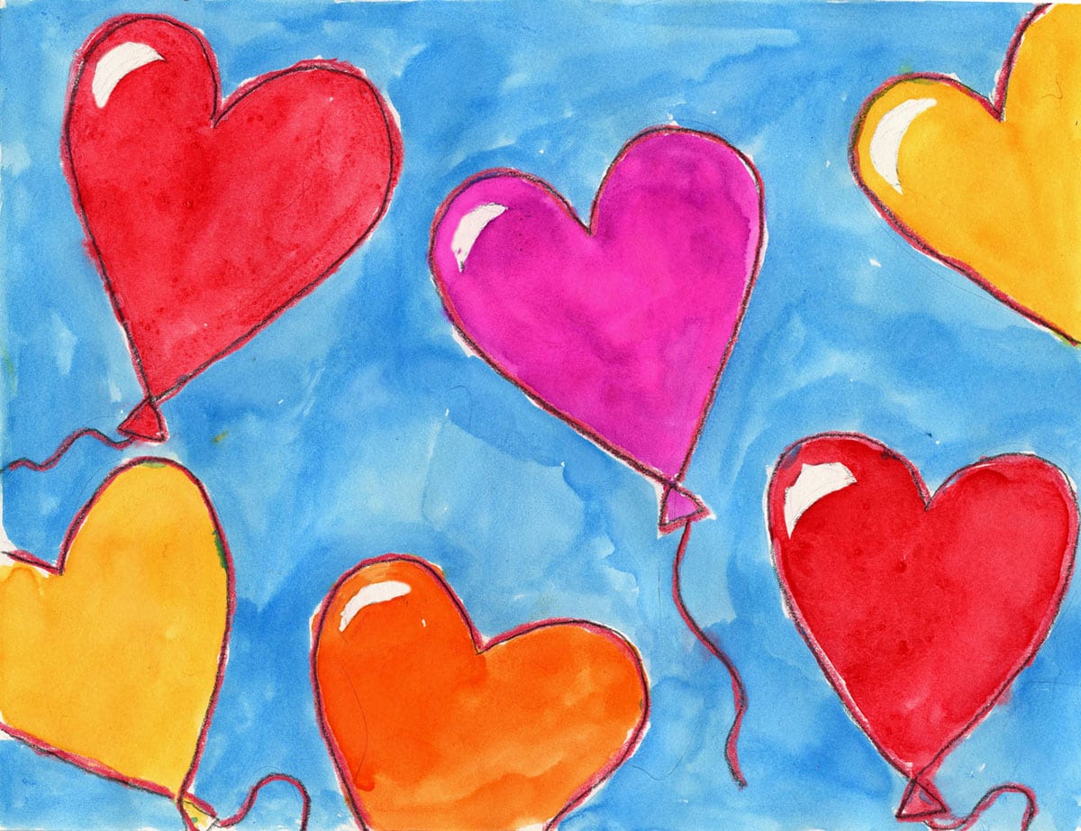 Easy Valentine Painting Project: Flying Heart Balloons
