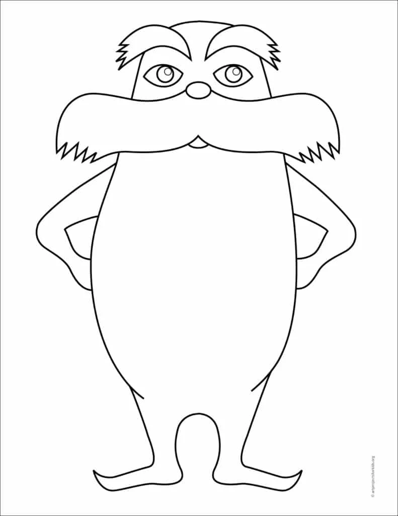 A Lorax coloring page, also available as a free printable.