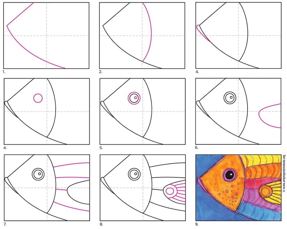 A step by step tutorial for how to draw and paint a fish head. Stop by and grab this printable today.