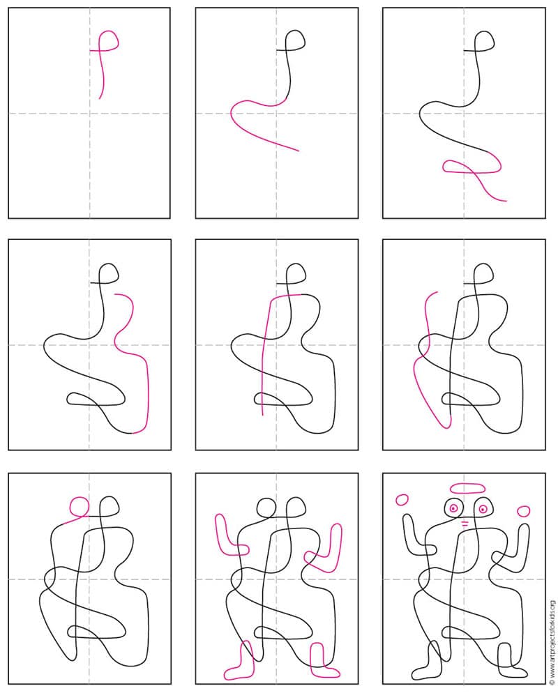 A step by step tutorial for how to draw an easy Paul Klee inspired art project, also available as a printable.