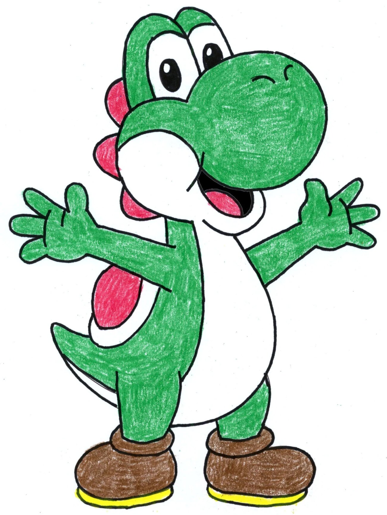 Finished Yoshi drawing example with clean lines and bright colors.