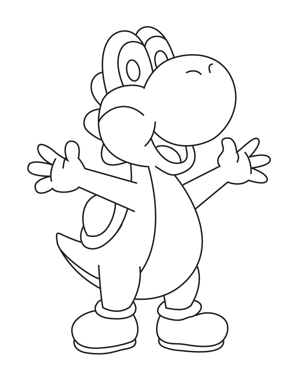 Printable Yoshi drawing coloring page for kids to color after drawing.