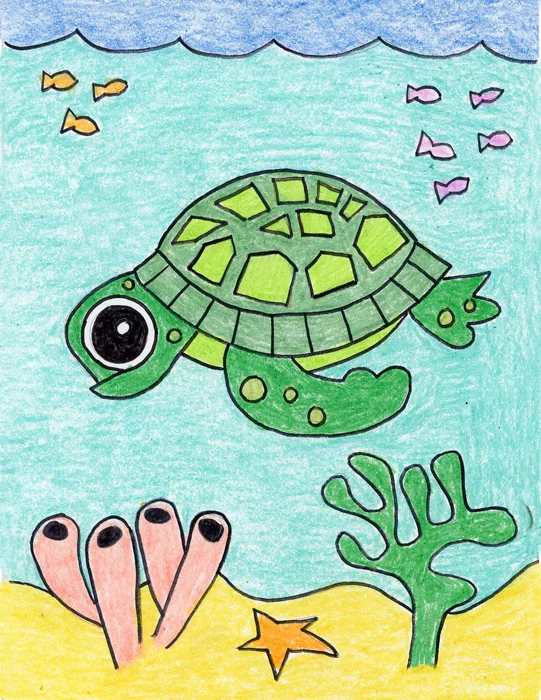 An easy sea turtle drawing for kids