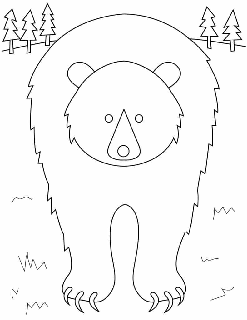 Draw a grizzly bear coloring page with a large bear outline ready to trace or color.