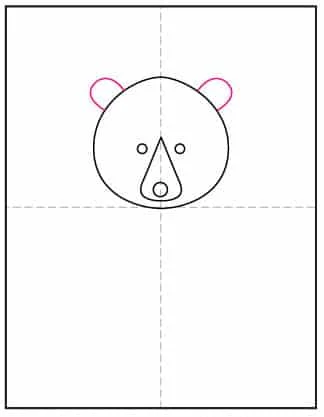 Draw a grizzly bear step 3 showing how to add the rounded ears.