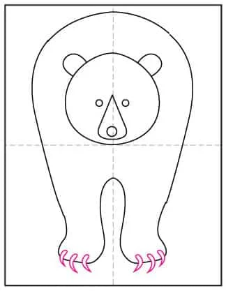 Draw a grizzly bear step 6 showing how to add claws to the bear feet.