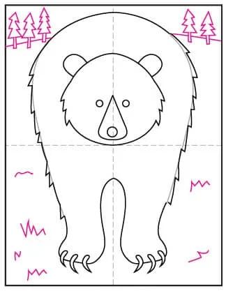 Draw a grizzly bear step 8 showing a simple background around the bear.