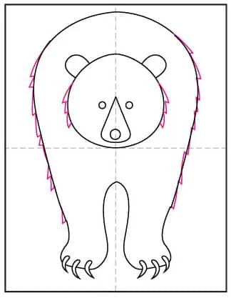 Draw a grizzly bear step 7 showing fuzzy fur lines for texture.