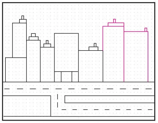 Step 5 build the skyline with more buildings to draw like artist Stephen Wiltshire.