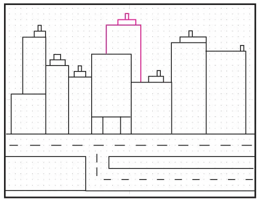 Step 6 add background buildings for depth to draw like artist Stephen Wiltshire cityscape.