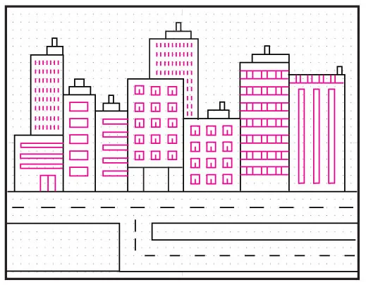 Step 7 add windows in repeating patterns to draw like artist Stephen Wiltshire cityscape.