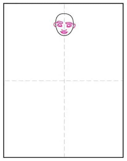 Step 2 of drawing Moana,  adding her eyes, nose, mouth and ears