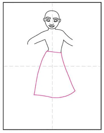 Step 4 of drawing Moana,  drawing her skirt.